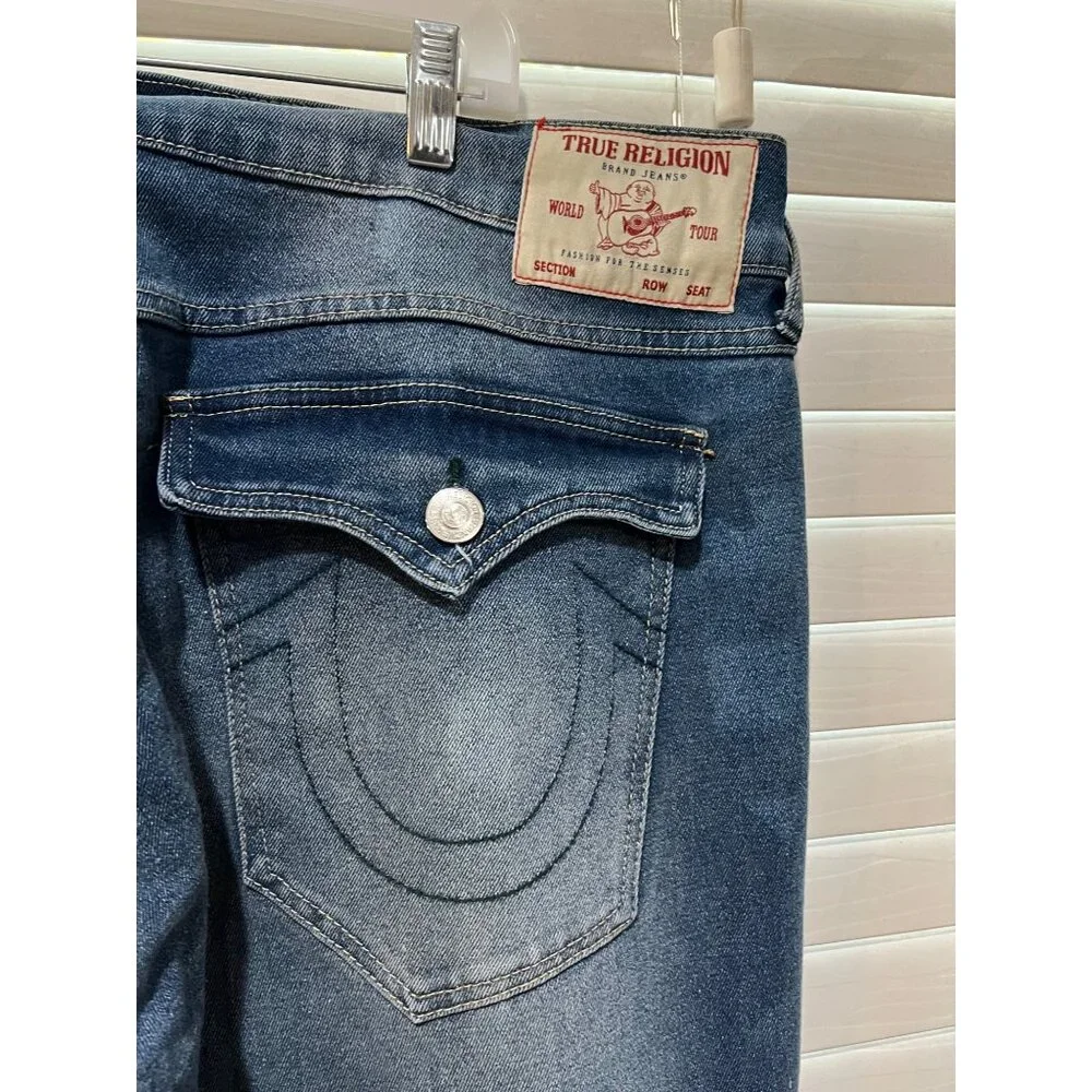 True Religion Ricky Relaxed Straight Jeans‎ Mens 40x35 Medium Wash Blue SN Flap